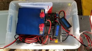 30 Ah LifePO4 solar charged battery pack (has run the IC-7100 for the last two years at QTH)