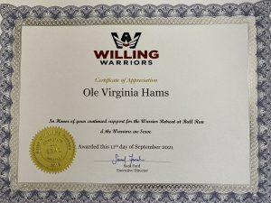 Willing Warriors Bike Event 2021 Certificate