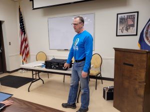 Jeff K9VEG at the March club meeting, giving a program on his homemade go bag for POTA