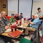 March Hamfest planning meeting, held at Sam & Joe’s Pizza & Subs Left to right Wayne N7QLK, Ken KN4DD, Ron K3FR, John KG4NXT, Gill KM4OZH, Lori KC0EWN, Don WA2SWX, Wayne W4HCR, Tony KM4KLB and not seen Theresa KG4TVM (taking photo).
