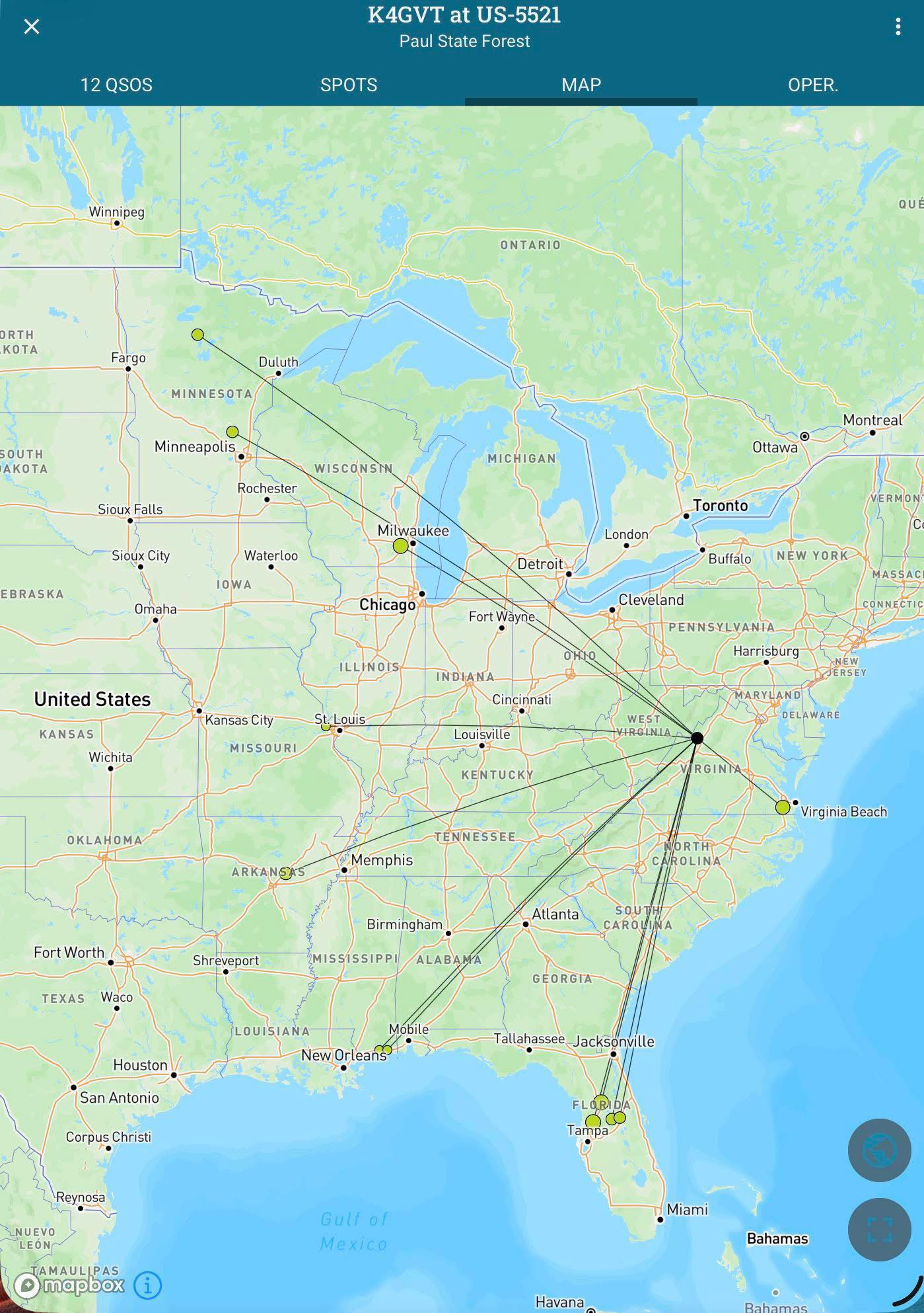 Map of George's POTA contacts