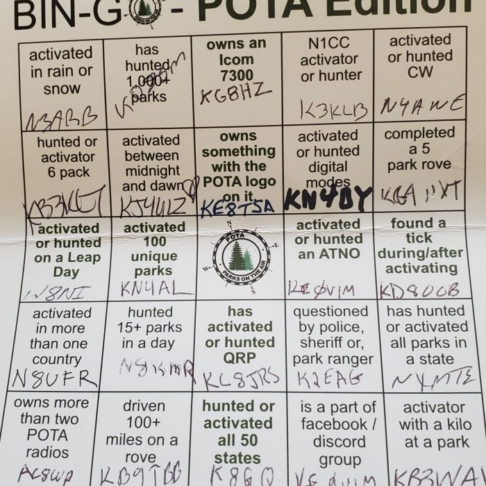 POTA BINGO CARD of Theresa KG4TVM
